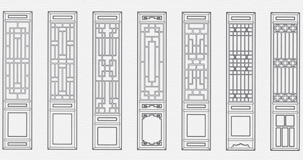 叶城常用中式仿古花窗图案隔断设计图