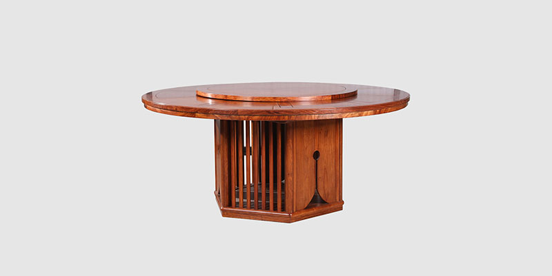 叶城中式餐厅装修天地圆台餐桌红木家具效果图