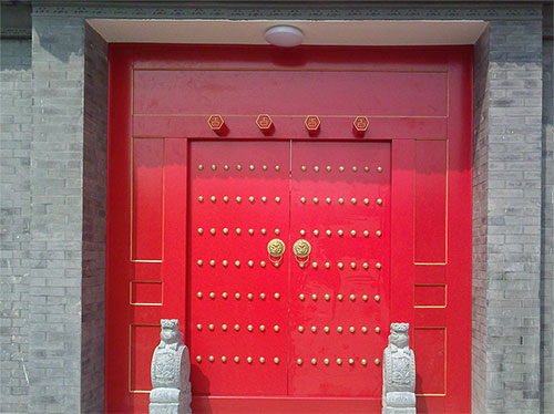叶城中国传统四合院系列朱红色中式木制大门木作